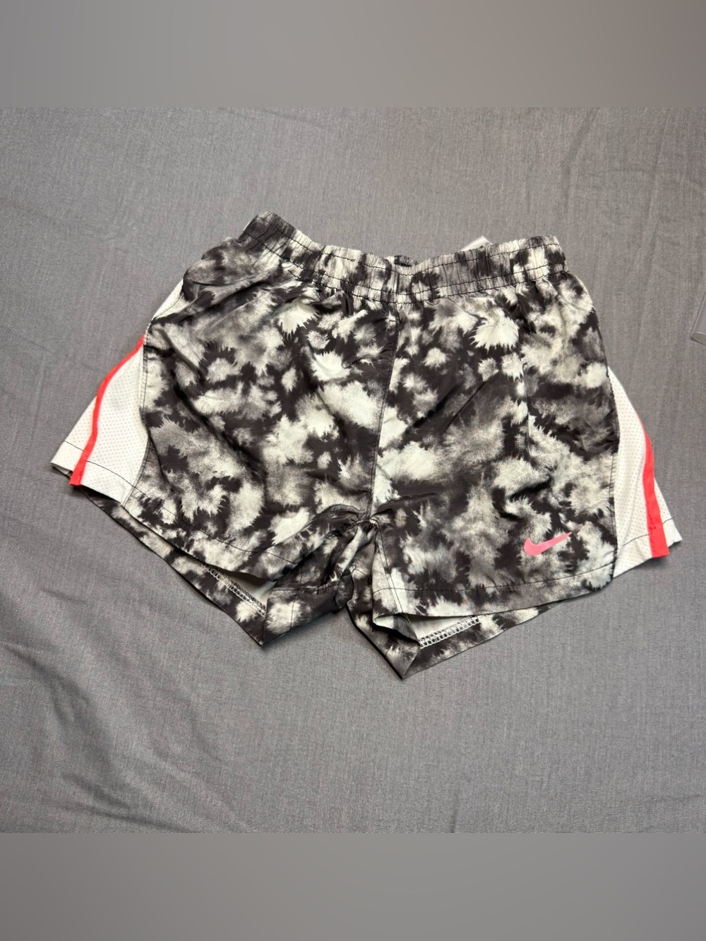 Nike Black & White Tie-Dye Girls' Shorts with Pink Accent